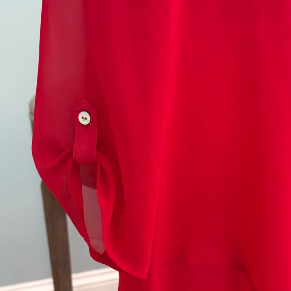 Express Vibrant Red Button-Down Blouse - image 5